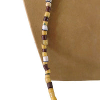 Vintage African Mixed Trade Bead Single Strand 135 Brown White Yellow Beads Assorted Shapes Cone Cylinder Snake Vertebrae 33 Inches Long