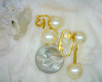 Faux Pearl Stud and Pearl Dangle Clip-On Earrings Top Pearl 8 mm Dangle Pearl 10 mm 1 Inch Long