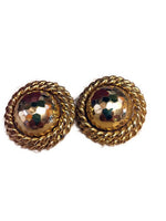 Vintage Golden Round Clip On Earrings Double Rope Frame Hammered Stamped E PEARL 1 earring weight is 24.7 Grams 1 1/2 Inches