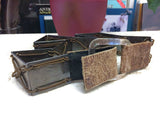 Vintage Suzi Roher Belt Distressed Brown Leather Brown Elastic Cord 13 Hammered Silver Metal Links  1 1/2 Inches Wide 2 1/4 Inches Square Buckle plus 29 Inches Long