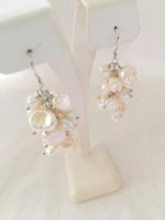 Cultured Freshwater Pearl Cluster Dangle Earrings White Keshi Sterling Silver 1 3/4 Inches Long