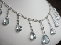 Edwardian Fringe Necklace Platinum Aquamarine Diamond and Seed Pearls Aquamarine 16.70 ctw Diamond 2.30 CTW 9.33 Grams 16 Inches