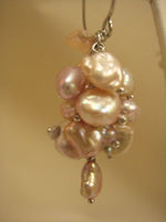 Cultured Freshwater Pearl Cluster Dangle Earrings Peach Pink Silvery Grey Sterling Silver 1 3/4 Inches Long