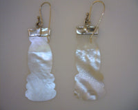 Long Mother of Pearl Inlay Silver Dangle Earrings Leaf Design 3/4 Inch Wide 1 3/4 Inches Long