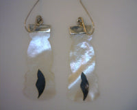 Long Mother of Pearl Inlay Silver Dangle Earrings Leaf Design 3/4 Inch Wide 1 3/4 Inches Long
